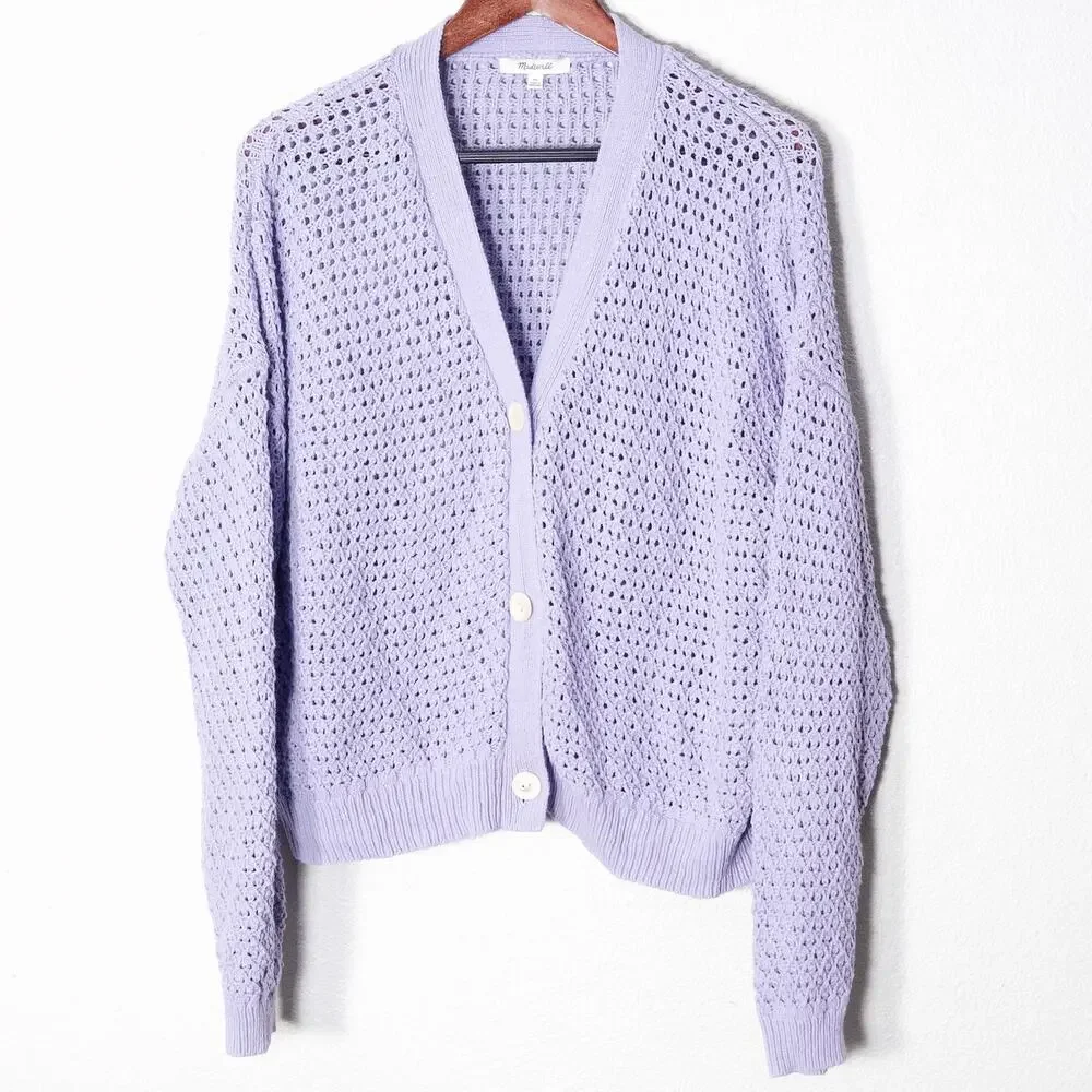 Madewell Textured Knit Cardigan Lilac Size XL Cozycore Clean Girl Soft Minimal - Picture 1 of 8